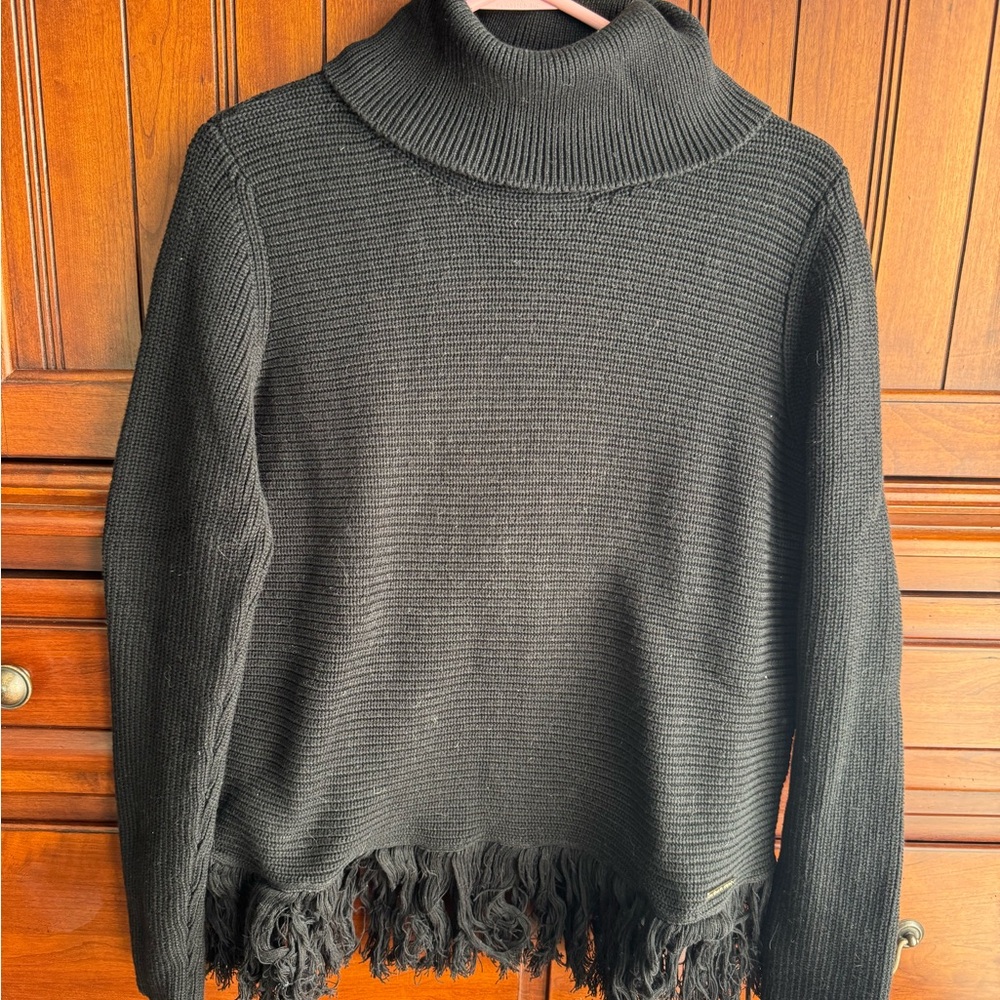 Michael Kors Black Fringe Turtleneck Sweater